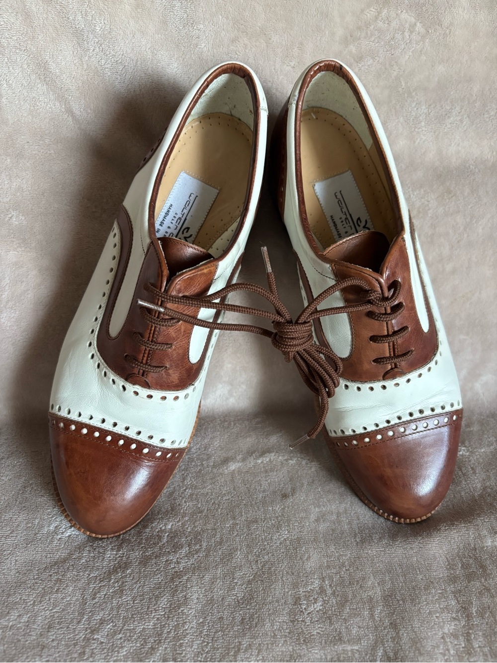 Italian Walter Genuin Brown White Two Tone Wingtip Golf Oxfords Womens Shoes 7.5